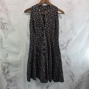 Vintage Romper Women Medium Black 90s Y2K Ditzy Floral Corduroy Jumpsuit Shorts